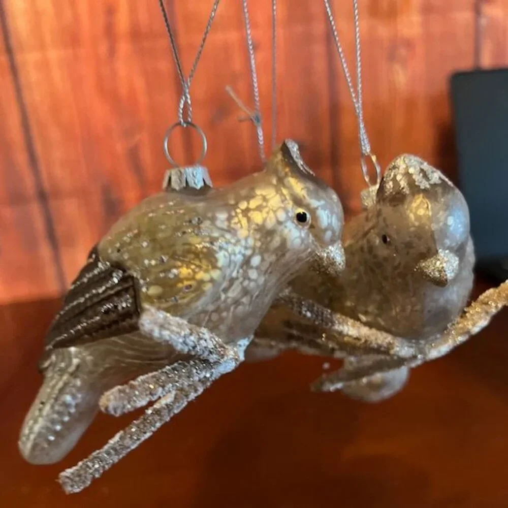 Set Of 3 Glass Bird on brach Christmas Ornaments With Glitter‎ Accents Hanging